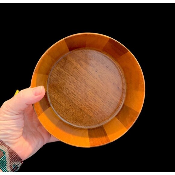 Vtg Dee Nielsen Signed Staved TEAK Wood Bowl OOAK Danish Modern Thin Wall 3x6 - Picture 6 of 15